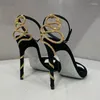 Sandales Serpentine Twine Noir Stiletto Talons Été Ins Sexy Bout Ouvert Strass Pompes Femmes Parti Chaussure De Bal Style De Piste