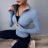 Ensembles actifs Tenue de Yoga Vestes de Sport Femmes Chemises de Sport Coupe Slim Manteau de Fitness à Manches Longues Hauts avec Trous pour Les Pouces Gym Lululemens Femmes 915