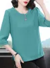 Kobiety bluzki kobiety wiosenne letnie koszulki Lady Casual Three Quartz Rękaw O-Drock plus size blusas Tops DF4035