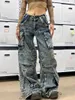 Dames Jeans Techwear Jogger Cargo Denim Broek Klepzak Hoge taille Y2k-broek Harajuku Straat Vriendje Los Recht Baggy Grote maten