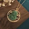 Pendant Necklaces National Fashion Ancient Plating Gold Inlaid With Jade Craft Imitation Buddha Maitreya Lucky