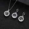 Pendant Necklaces Versatile Korean Version Simple Round Necklace Earrings Ring Light Plate Set High Quality 3 Zircon Luxury Jewelry