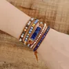 Pulseras con dijes Único 5 veces Cuerda de cuero Femme Piedra semipreciosa Envoltura Pulsera de cuentas multicapas