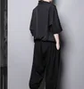 Zomer donkere ninja stijl losse persoonlijkheid eenvoudig ontwerp casual groot formaat hoge paal kraag korte mouwen t-shirt heren trendy merk heren trendy