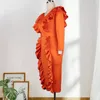 プラスサイズのドレスwuhe食用の木菌菌ブラックストライプサイドオレンジボディーコン包帯女性ドレス2023オフィスレディイブニングパーティー