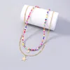 Pendant Necklaces Color Soft Terracotta Bohemian Double Layer Personality Glossy Star Moon Necklace 11g 38cm 45cm Gifts For Women