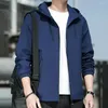Men's Jackets Men Loose Coat Stylish Hooded Winter Thin Solid Color Jacket With Pockets Zipper Closure Elastic Cuffs For Autumn