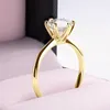 Anéis de cluster Anziw 3.0CT Moissanite Solitaire Anel Amarelo Banhado A Ouro 2CT Noivado Casamento Banda 925 Jóias Certificadas de Prata para Mulheres