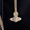 Nanaspace - Western Empress Dowager Alloy Multi Diamond Saturn Gold Ins Halsband Collar Chain Sun Moon Star