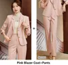 レディースツーピースパンツエレガントピンクの女性オフィスワークワークパンツスーツとジャケットコートビジネスプロフェッショナルブレザーフェミニノ