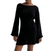 Casual Dresses Women Knitted Dress Solid Color Backless Long Sleeve Mini Party For Beach Cocktail Club Streetwear