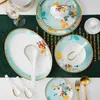 Conjuntos de louça Conjunto de utensílios de mesa doméstico minimalista borda dourada jingdezhen osso china cerâmica tigela e placa combinação cozinha