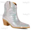 Laarzen Herfst Winter Dames Enkellaarsjes Strass Puntschoen Dikke Hakken Western Cowboy Enkellaarsjes Voor Vrouwelijke Schoenen Vrouw T231121