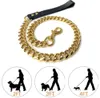 Accessoires Hondenkragen Liemen roestvrij staal Pet goudketting lederen handvat draagbare riem touwbanden puppy katten training slip kraagbeweging stroom 82es