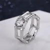 Cluster Rings VAGZEB 925 Sterling Silver Wedding Geometric Shape Hollow Out Band Round Cubic Zirconia Stylish Versatile Female Jewelry