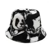 Berets Panda Print Warme Eimer Hut Mode Frauen Männer Faux Pelz Fischer Hüte Cartoon Outdoor Flauschige Winter Kappe