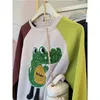 Vrouwen Hoodies Y2K Kleuren Raglanmouwen Sweatshirt Leuke Dieren Cartoon Borduren Hoodie Trui Vrouwen Meisjes Kawaii Top Harajuku Los