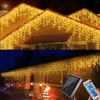 Strings Solar LED Icicle String Lights 10m Street Garland On The House Christmas Decoration Curtain With Remote Control