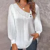 Kvinnors blusar Autumn Long Sleeve White for Women Fashion 2023 Elegant V Neck Loose Shirts and Casual Ladies Clothes