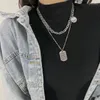 Naszyjniki wisiorek mężczyźni lub kobiety Naszyjnik ze stali nierdzewnej Chic Square Design Design Clavicle Sweater Chain Akcesoria sztuki