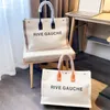 Роскошная верхняя ручка Rive Gauche, сумка для выходных, дизайнерская льняная парусиновая летняя пляжная сумка через плечо, большие сумки на ремне, женская модная корзина, мужская сумка-тоут, клатч