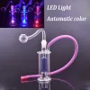 Mini Bongo de Vidro Tubulações de Água Reciclador Dab Rig LEDlight Mão Hookah Grosso Pyrex Bongos de Copo Pequeno com Tubo de Queimador de Óleo de 10mm e Cor LL