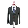 Costumes pour hommes 2023 laine vert Tweed sur mesure Tuxedos de marié revers cranté hommes Blazer rétro costumes de mariage (veste pantalon gilet)