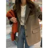 남자 재킷 커피 모직 블레이저 여자 가을 겨울 2023 한국 패션 두꺼운 패딩 캐주얼 재킷 레이디 외부웨어 느슨한 코트