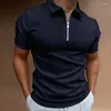 Suéteres de los hombres Verano Casual Cremallera Polo de Manga Corta Oficina Moda Solapa Camiseta Ropa Transpirable