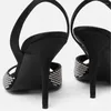 Sandalet 2023 Yaz Moda Kadınlar Yüksek Stiletto Topuk Yuvarlak Toe Bir Çizgi Tepe Elmas/Rhinestone ile Yüksek Topuklu Seksi