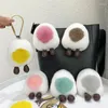 Keychains Rex Keychain Real Fur Pendant Cute Plush Boiled Egg Toys Doll Women Bag Charm Car Key Metal Keyrings Sweet Birthday Gift