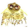 Party Masks Halloween Christmas Mask Belly Dance Childrens Annual Masquerade Adt Get Together Indian Style With Veil Gold Powder Seq Dhzvg