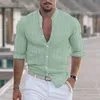 Camisas casuais masculinas algodão e linho listrado jacquard botão de fileira única solta camisa de mangas compridas estoque multicolorido