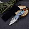 Offerta speciale Coltello pieghevole A1902 Lama in acciaio damasco Guscio di abalone / Manico in acciaio inossidabile Coltelli pieghevoli tascabili EDC