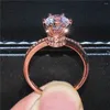 Cluster Rings Real Solid 925 Sterling Silver Crown For Women Luxury 1.2ct Diamond Wedding Engagement Ring 18K Rose Gold Jewelry