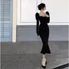 Parti elbiseleri zarif denizkızı siyah gece elbise kadınlar Koreli Vintage Gotik Sping Sonbahar Günlük Hepburn Slim 2023