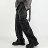 Erkekler 2023 Vibe Style Dişli Patchwork Siyah Hip Hop Bolcu Erkek Kot Pantolon Koyu Street Giyim Düz Punk Kargo Denim Pantolon Pantalonlar J230420