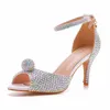 Fashion Rhinestone Party Shoes Peep Toe Girly Style Full Diamond Decoration Wedding Bridal Dress Pumps