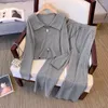 Kvinnors tvådelade byxor Autumn Winter Cotton Two-Piece Set för kvinnor 2023 Cardigan Topps och kjol Stor storlek 4xl Female Black Grey Elegant