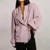 Kvinnors blusar bclout mode lös grå skjortor kvinnor elegant kontor lady veckade rosa höstfest rak kvinna 2023