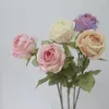 Flores decorativas 24in artificial borda queimada rosas falso branco rosa seda com haste floral presente para arranjo de casamento festa casa diy decoração