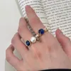 Cluster Rings Ventfille 925 Sterling Silver Pearl Blue Zircon Ring for Women Girl Gift Retro mångsidig personlighet smycken Drop