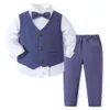 Clothing Sets Baby Boys 3Pcs Gentleman Suit Kids Fake Vest Formal Outfits Set Bowtie Long Sleeve Shirt Tuxedo Pants 230420