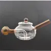 Unique Tea Pot Shape Glass Water Pipe Mini Glass Bong Ash Catcher Recycler Oil Rig Smoking Accessories Pieces with 30mm Ball Oil Burner BJ