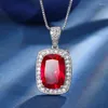 Ketting Oorbellen Set Sieraden Koper Onderkant Verguld Simulatie Rood Korund Blauw Spinel Temperament Stijl Vet Vierkant Dames 10 14