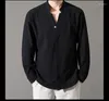 Men's Casual Shirts 2023 Cotton And Standing Neck Long Sleeve Shirt For Men Youth Middle Age Elderly Fashion Leisure
