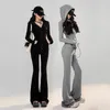 Womens Two Piece Pants Hoodie 2piece Track Suit Long Sleeve Zipper Sweater Crop Top Flash Elastic Matching Set 231120