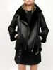 Cuir Femme 2024 Automne Winder Femmes Pilote Doublure De Fourrure Faux Biker Veste Courte Zip Streetwear Manteau Revers À Manches Longues Coupe-Vent