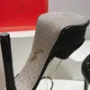 Rene Caovilla New Crystal 장식 발목 스트랩 플랫폼 샌들 Stiletto Heel Shoe Satin Rhinestones High Heeled Sandal Women Luxury Designer Shoes와 Box