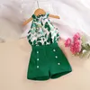 Clothing Sets Children's Westernized Hanging Neck Sleeveless Printed Top Shorts European And Baby Gloved Outfits For Girls